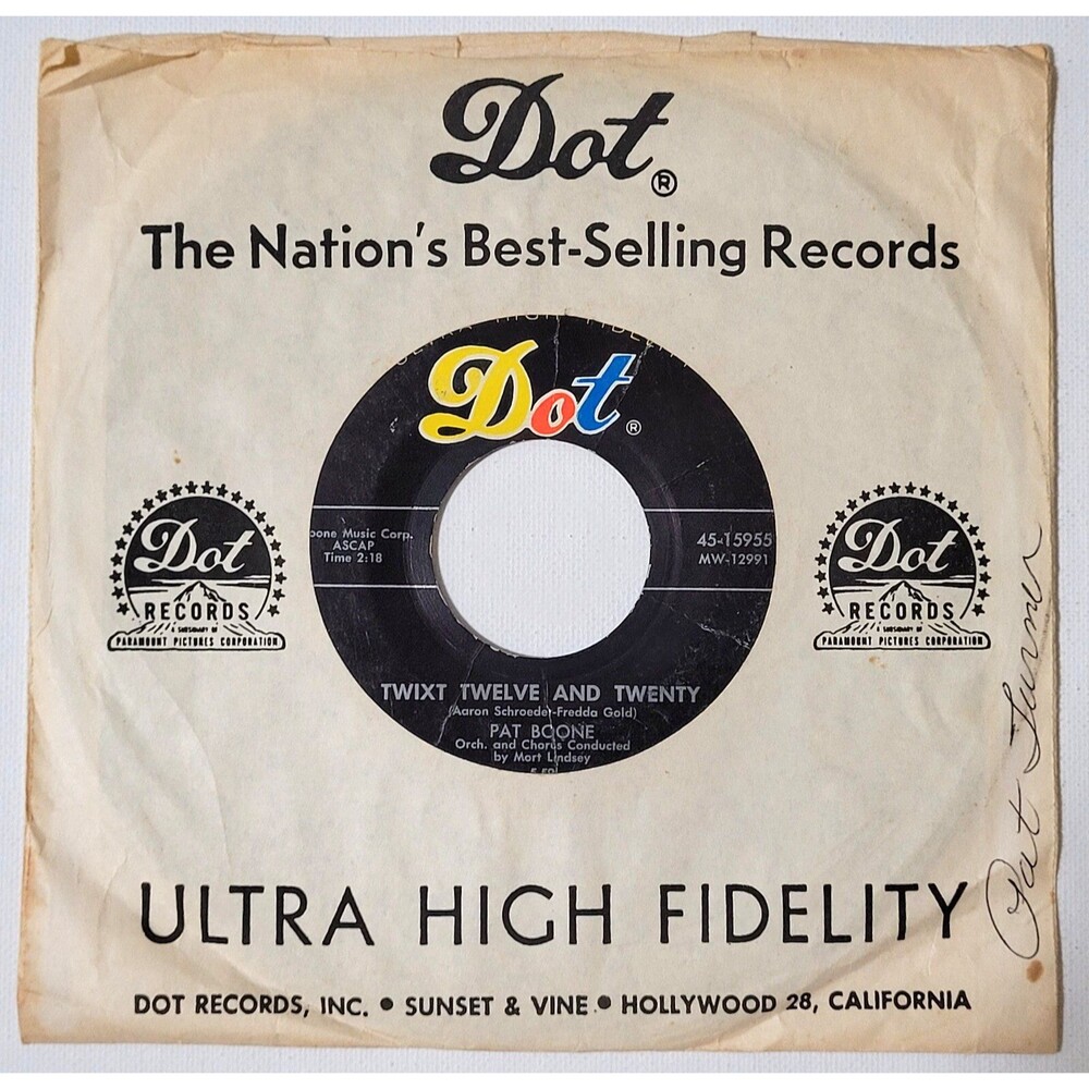 Pat Boone 45 RPM - Twixt Twelve And Twenty / Rock Boll Weevil - Dot VG Pop '59